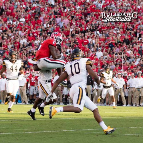 One of Javon Wims (6) three receptions for 81 yards - Appalachian State vs. UGA - Saturday, Sept. 2, 2017