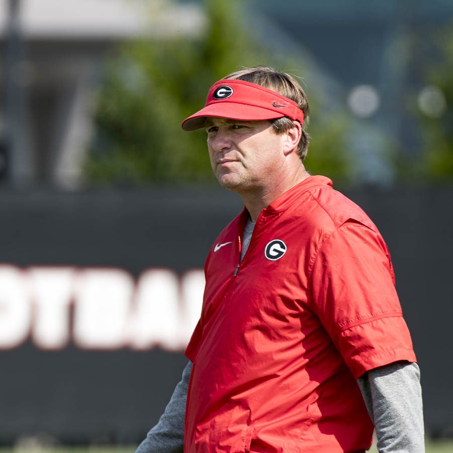 Kirby Smart looking on as his Dogs get ready to do battle with the Irish this Saturday - UGA football practice - Tuesday, Sept. 5, 2017