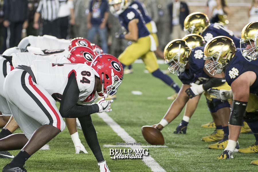 The Georgia defense was outstanding in Saturday's 20-19 win over Notre Dame. - Freshman outside linebacker Walter Grant (84) - September 9, 2017