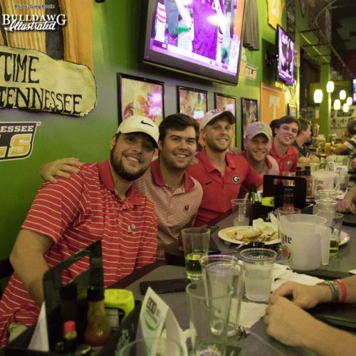 UGA students enjoy downtown Knoxville (R-L) Wyatt Martin, Charlie Burruss, Tommy Burruss, Sam Jarrad, and Jack Kilgore.