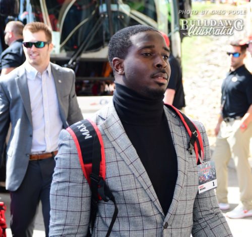 Sony Michel arrives at Neyland Stadium with the rest of the Bulldogs ready to go to work. - UGA vs. Tennessee - Saturday, Sept. 30, 2017