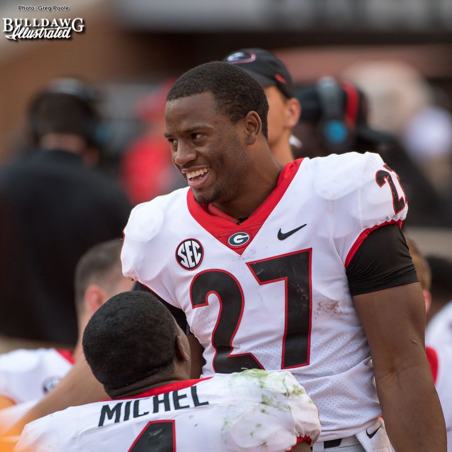 How does Nick Chubb (27) feel in his return trip to Neyland Stadium, two years after his knee injury? - 3rd quarter, UGA vs. Tennessee - Saturday, Sept. 30, 2017