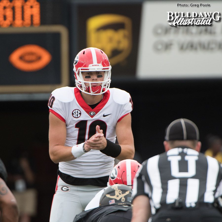 Jacob Eason had a rough go on his first possession off the bench, but then went 3-for-3 - 4th quarter - UGA vs. Vanderbilt - Saturday, October 7, 2017