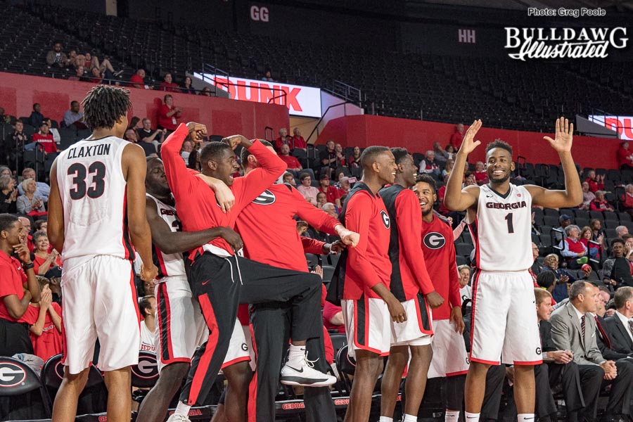 The Georgia men's basketball team is lose and having fun during their exhibition with Valdosta State on Thursday night in the UGA's newly renovated Stegeman Coliseum. - Thursday, Nov. 2, 2017 -