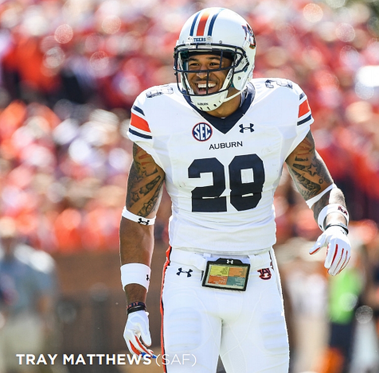Tray Matthews, Auburn Safety (Photo from Auburn Athletics)
