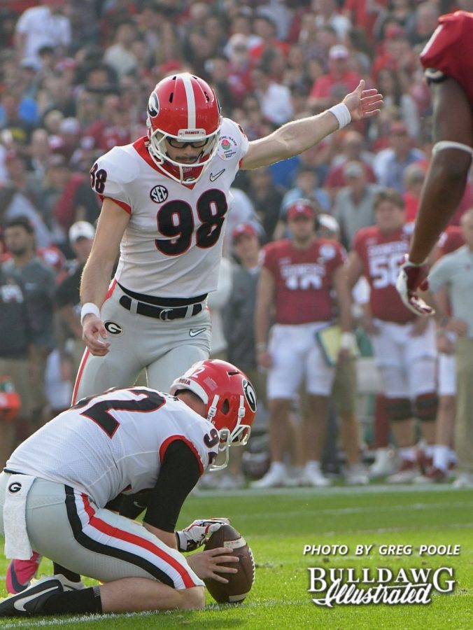 Cameron Nizialek (92) with the hold and Rodrigo Blankenship (98) with the kick - Rose Bowl, 2nd quarter, Monday, Jan. 1, 2018 -