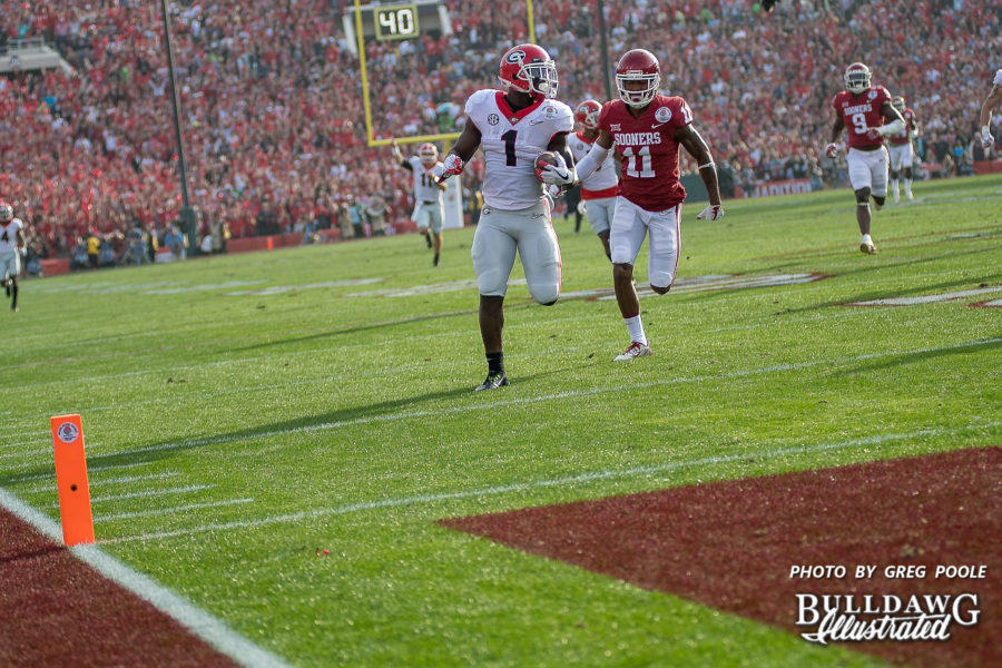 One of Sony Michel's (1) three rushing touchdowns on the evening in the 2018 Rose Bowl Game. - Georgia 54, Oklahoma 48 - Monday, Jan. 1, 2018