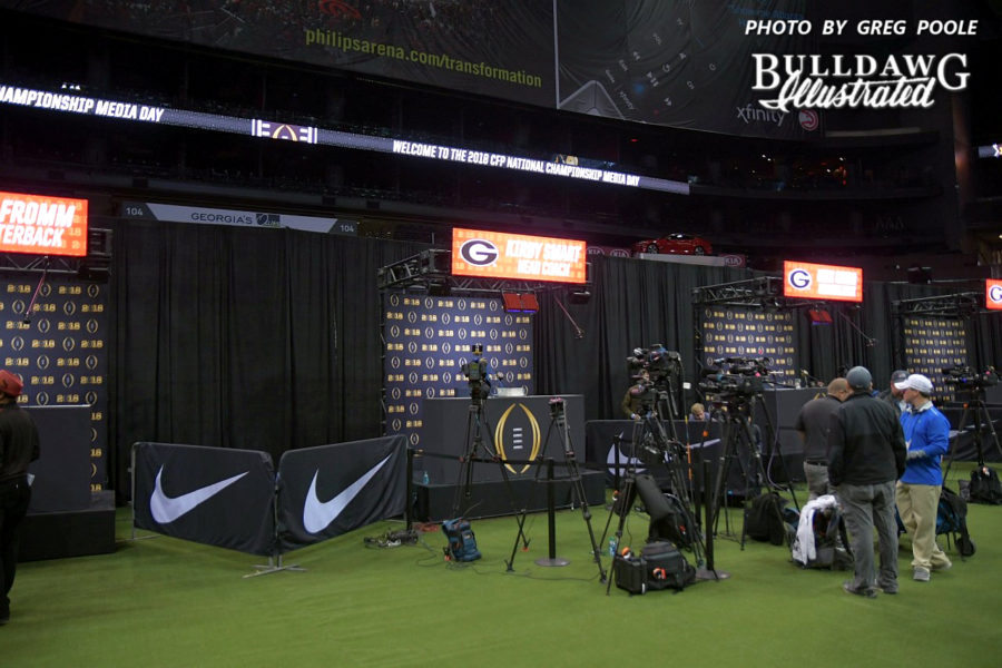 Philips Arena is all set up to receive the Georgia football team for National Championship media day - Saturday, Jan. 6, 2018 -