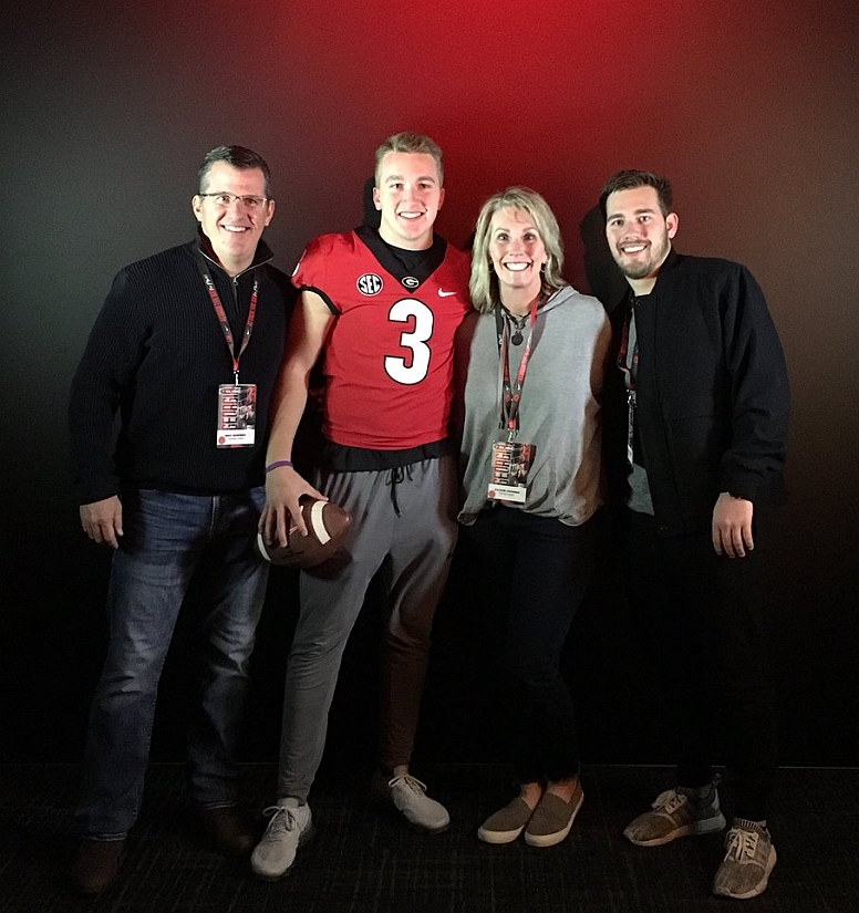 Alpharetta High School class of 2018 QB and PWO commit Matthew Downing (3) on a visit to UGA. (photo from Matthew Downing / Twitter)