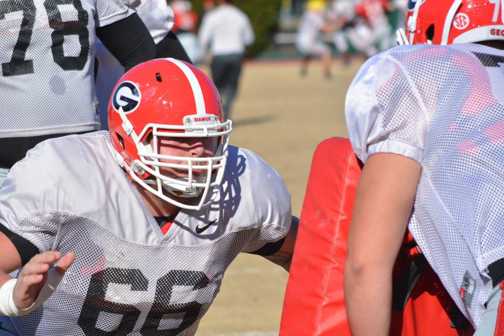 Offensive lineman Hunter Long runs a drill during a Belk Bowl practice at Charlotte Country Day School in Charlotte, N.C., on Friday, Dec. 26, 2014. (Photo by Steven Colquitt)