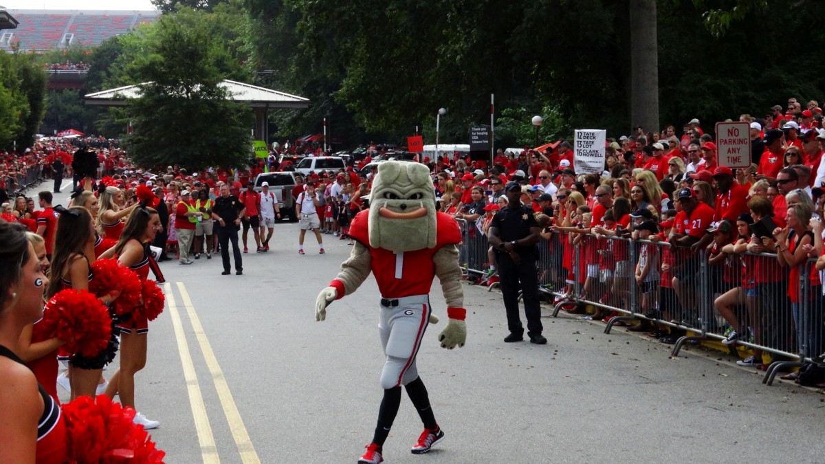 Hairy Dawg at 1st Dawg Walk of 2015, ULM vs. UGA, September 5, 2015, Photo by Greg Poole / Bullawg Illustrated.