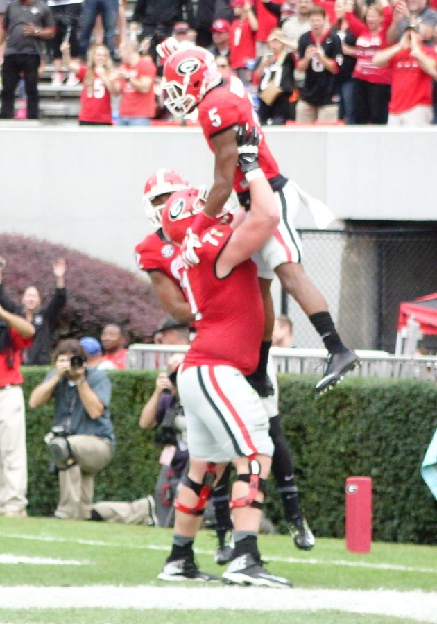 John Theus celebrates with Terry Godwin after score - first half Kentucky vs. Georgia 07-Nov-2015