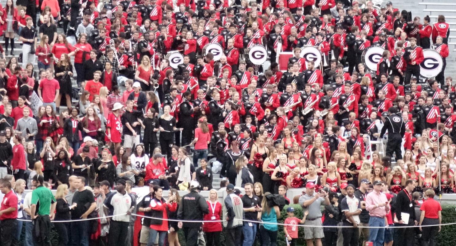 Georgia students, fans, and the Red Coat Marching Band in the stands 1st half Kentucky vs. Georgia 07-Nov-2015 (Photo by Bulldawg Illustrated's Greg Poole)