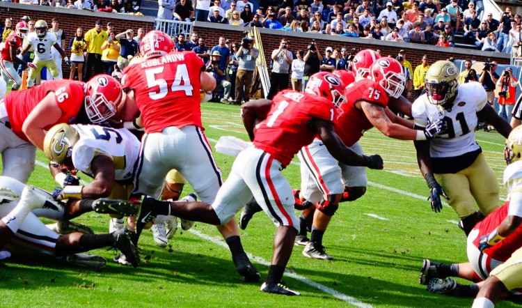 Sony Michel drives for yardage