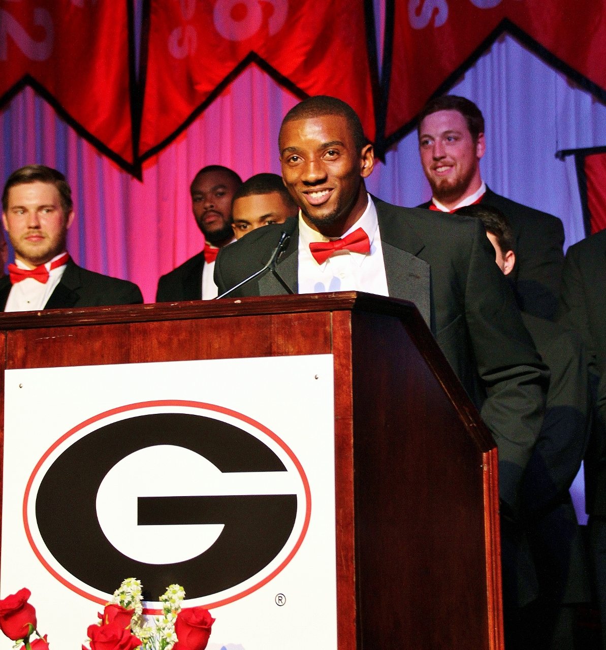 Malcolm Mitchell speaks for the Seniors - 2015 Dawgs Sr Gala - 12-Dec-15 (Photo by Rob Saye)