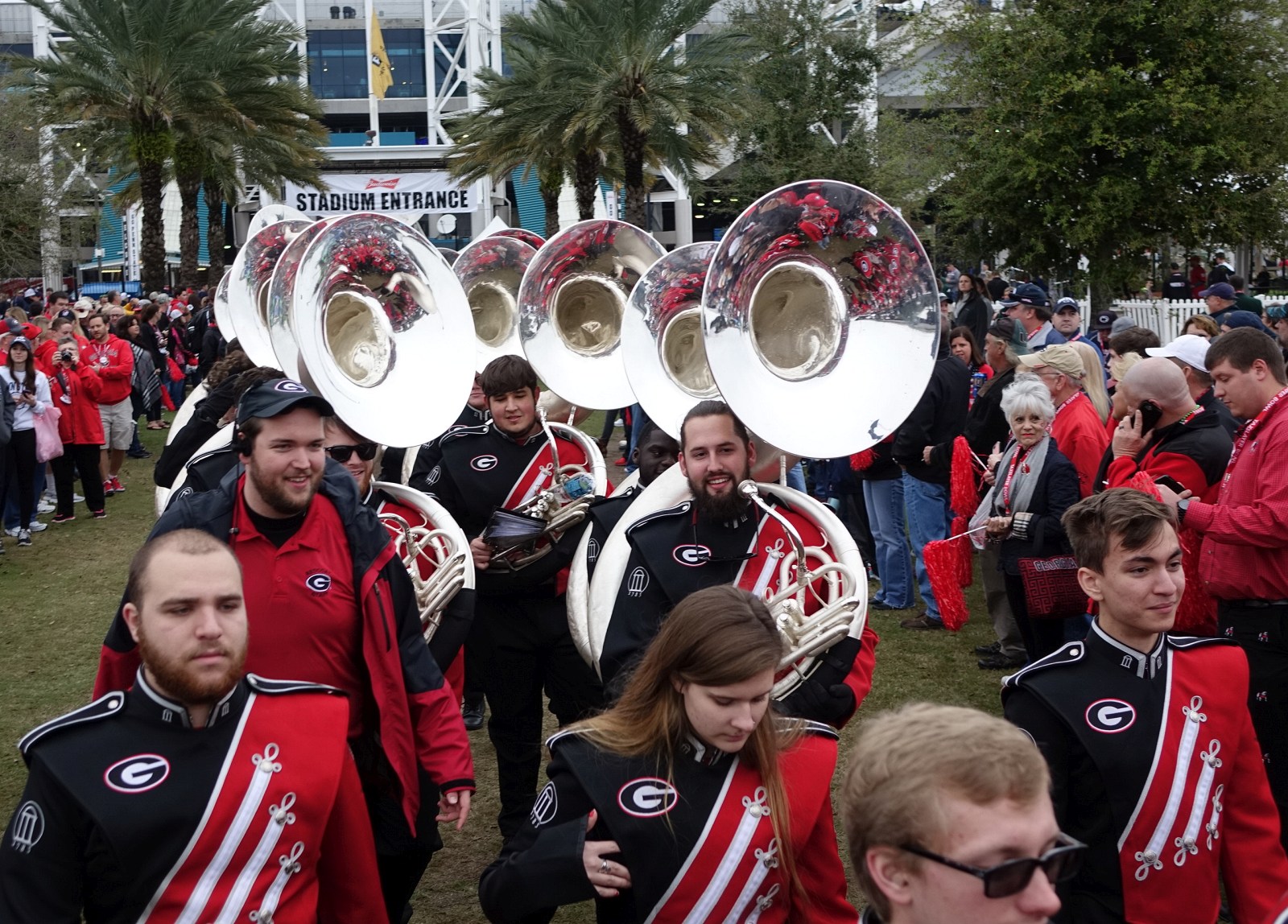 Georgia's Redcoat Marching Band - Dawg Walk - TaxSlayer Bowl - 02-JAN-2016 (Photo by Greg Poole)