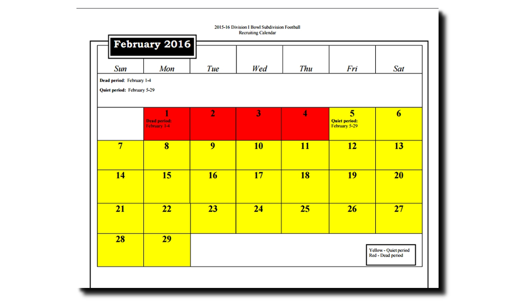 Recruiting Calendar - February 2016