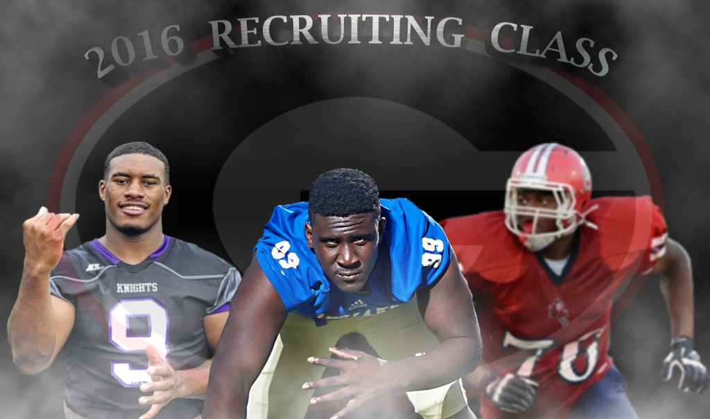 (on left) David Marshall, (middle) Julian Rochester, (on right)  Michail Carter - 2016 Recruiting Class graphic edit by Bob Miller -