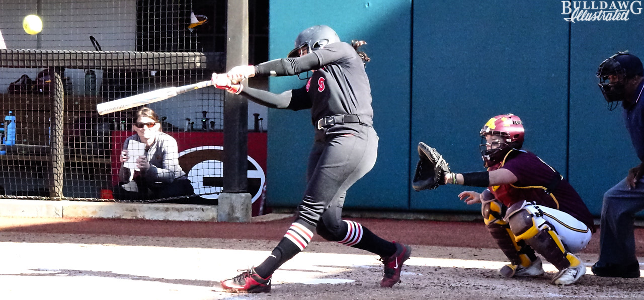 Alyssa DiCarlo's home run ball streaks toward left field