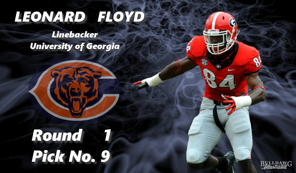 Leonard Floyd Football Card (Georgia, Chicago Bears) 2016 Leaf Draft Gold  #60 Rookie