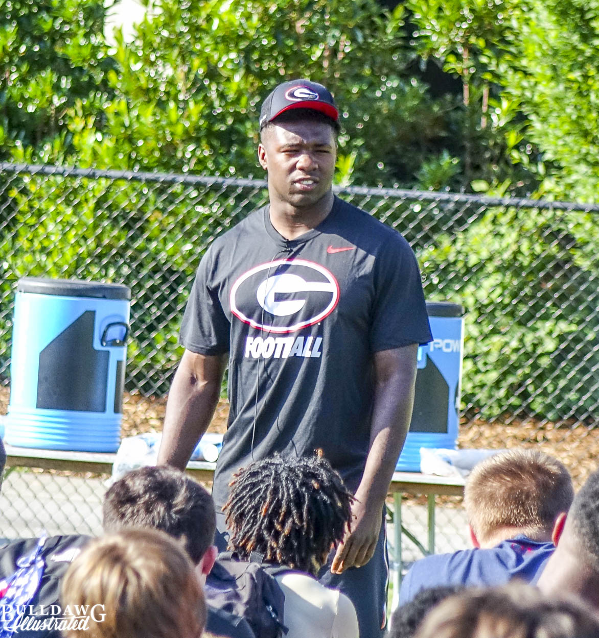 Roquan Smith addresses campers at Kirby Smart Varsity Overnight Camp