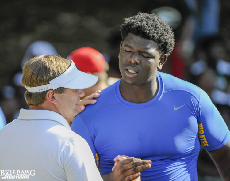 D'Antne Demery greeted by Kirby Smart prior to Kirby Smart Camp in Athens