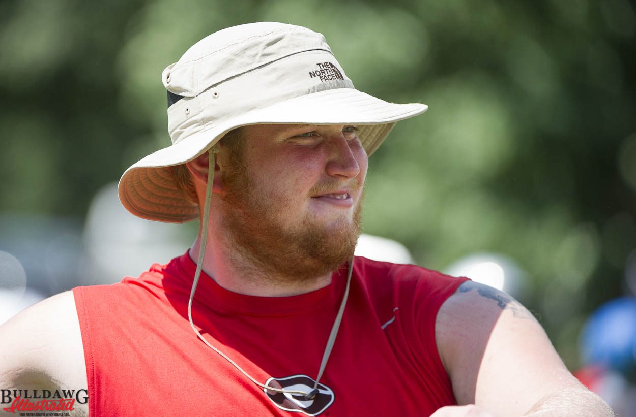 Greg Pyke stretches with campers and Kirby Smart camp 15-July-2016