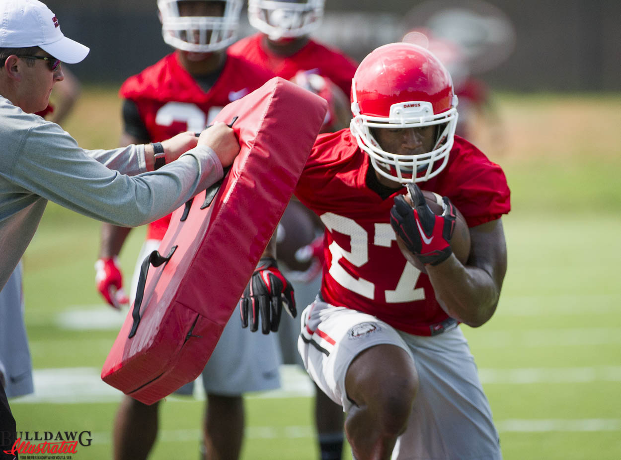 Nick Chubb during ball security drill