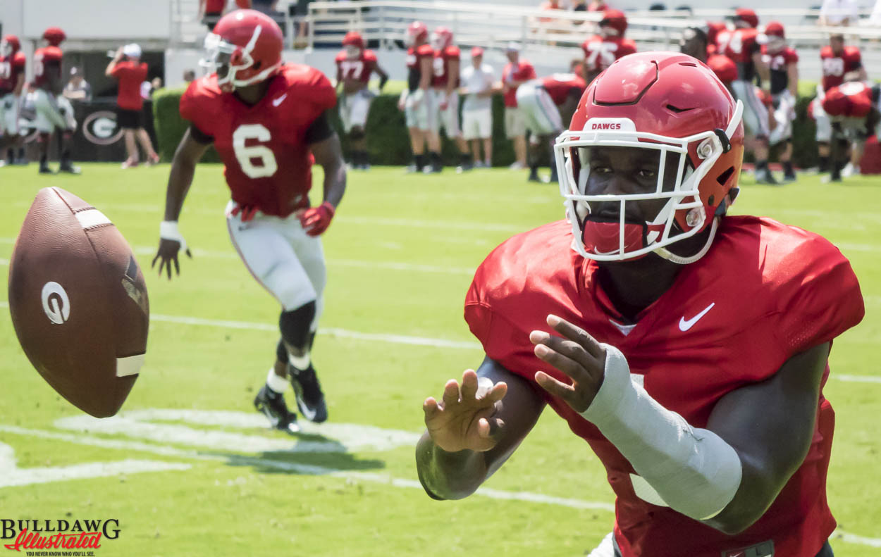 Sony Michel concentrates on the ball