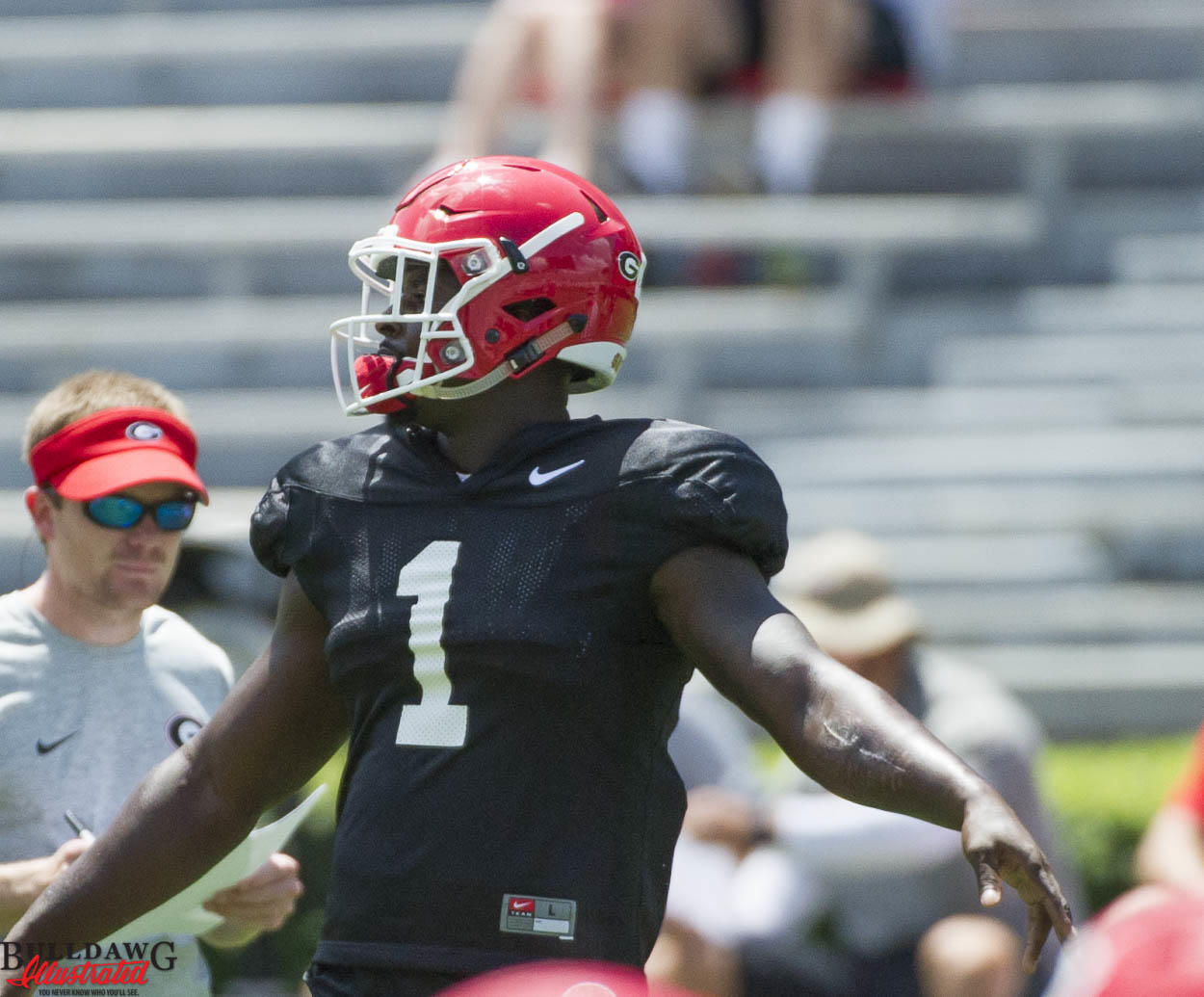 Sony Michel at UGA first scrimmage of fall camp 2016 (photo by Bulldawg Illustrated's Greg Poole)
