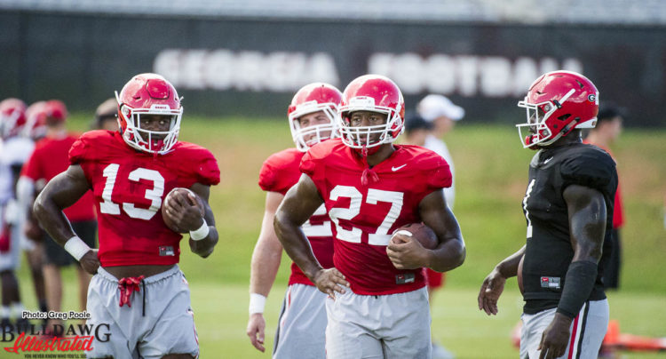 Running backs - No.13 Elijah Holyfield - No.27 Nick Chubb - No.1 Sony Michel