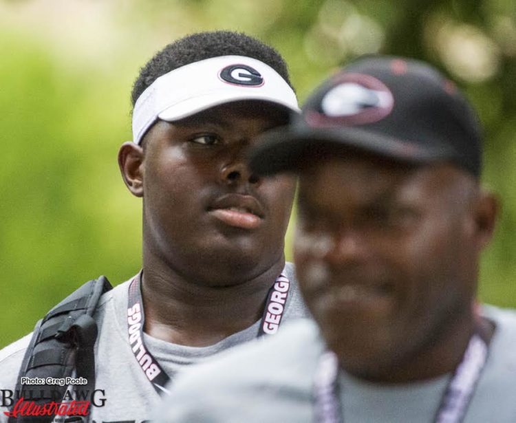 2017 Pace Academy OT Andrew Thomas (wearing white Georgia visor)