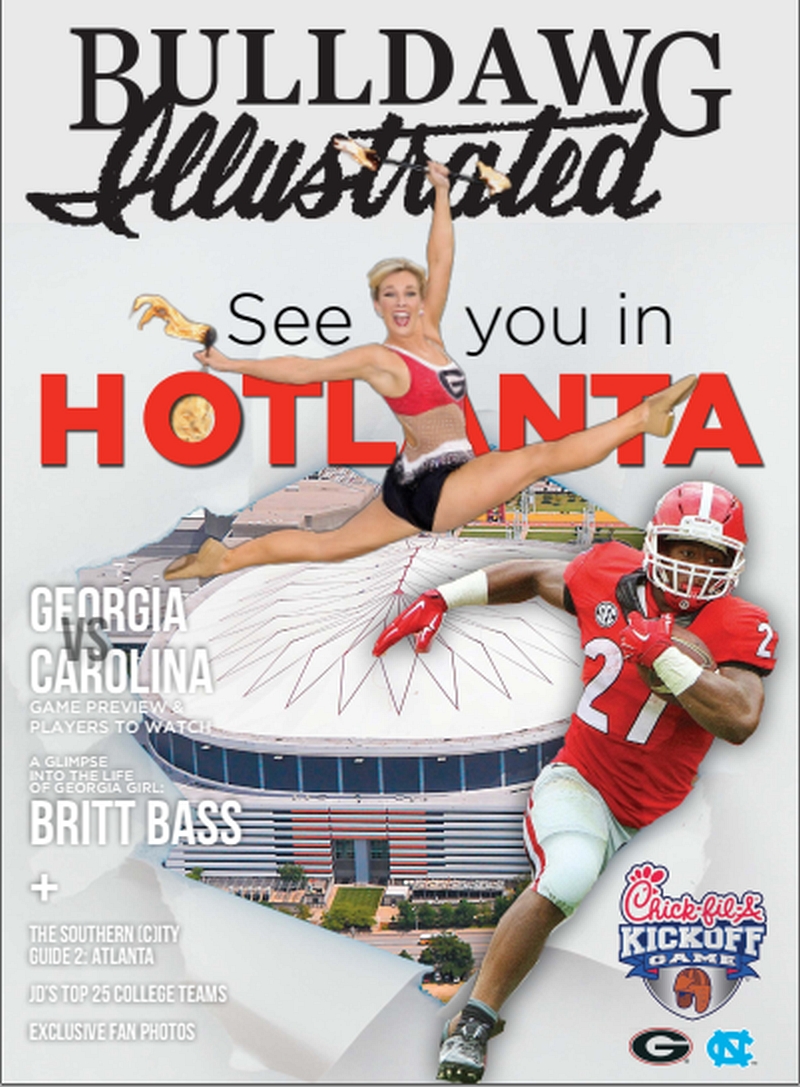 2016 Bulldawg Illustrated Issue 02 cover. COVER PHOTOS: Jameson Kenerly by Larry Petroff, Nick Chubb by Rob Saye, Georgia Dome by Zach Rolen (COVER DESIGN: Boyd Martin)