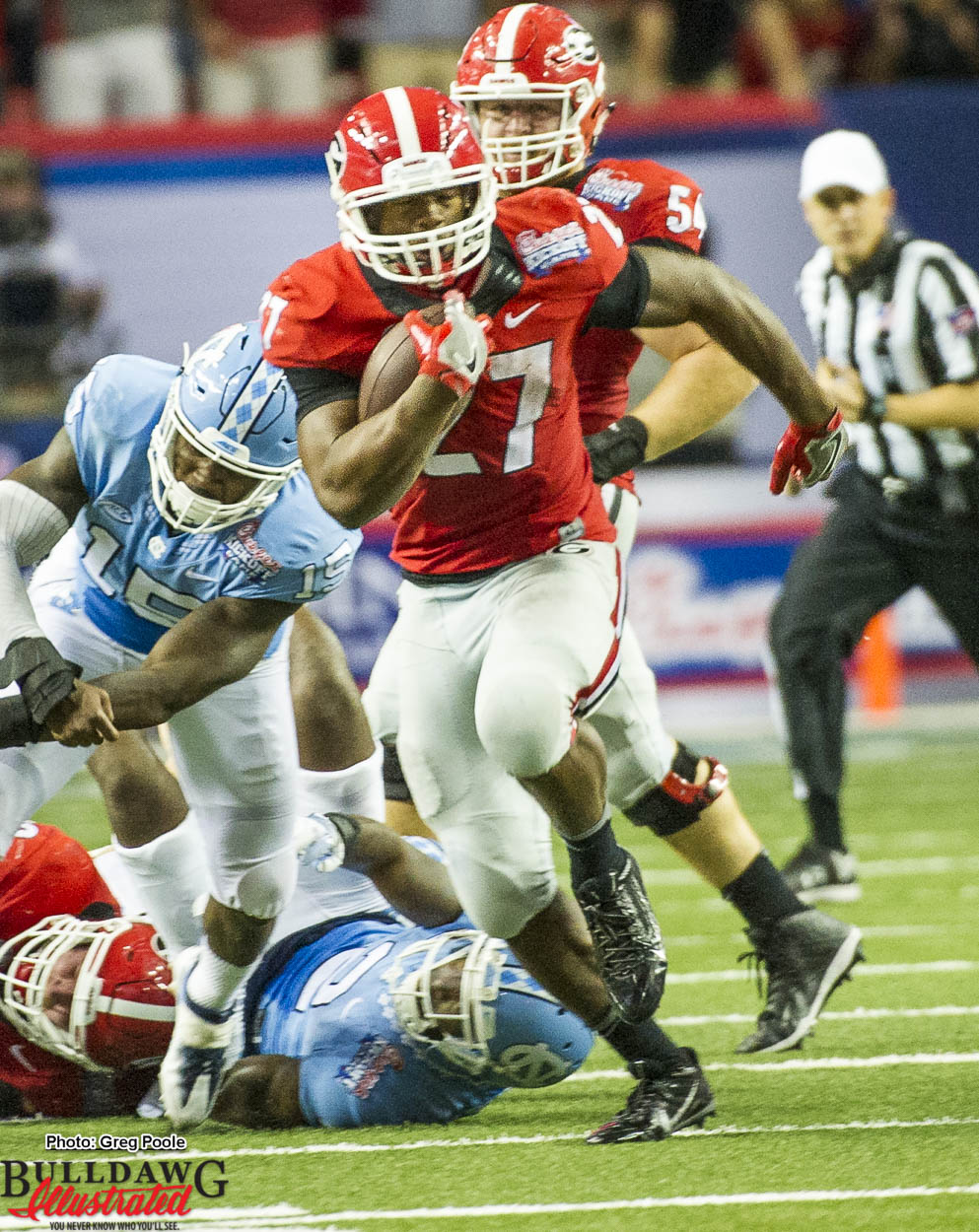 Nick Chubb breaks into open field on his game changing touchdown run