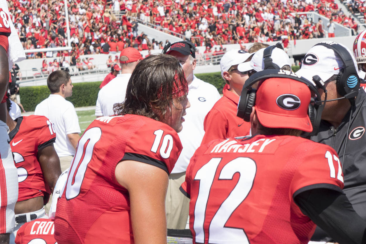 Bulldog QBs Jacob Eason (10) and Brice Ramsey (12)