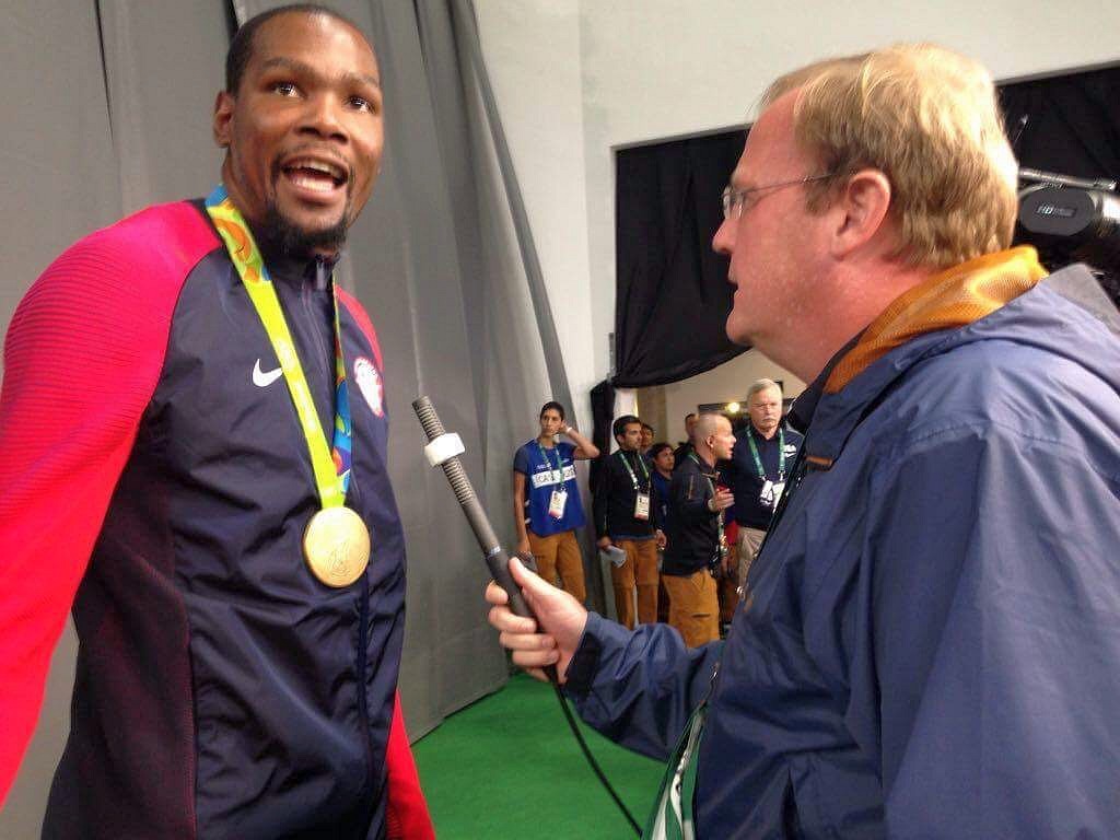 Jeff Dantzler interviewing Kevin Durant at RIO Olympics