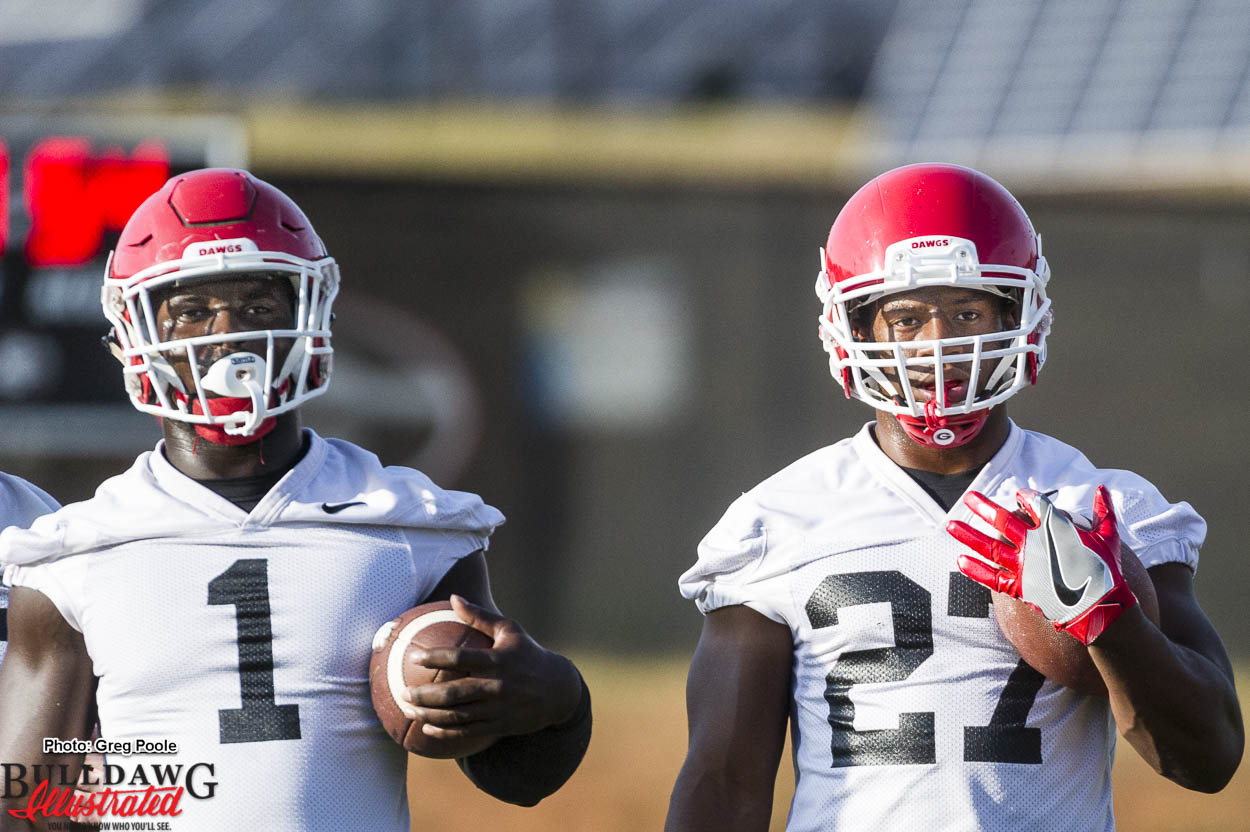 Sony Michel (1) and Nick Chubb's