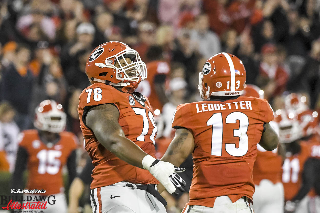 Trenton Thompson (78) and Jonathan Ledbetter (13) Georgia vs Auburn 12-Nov-2016