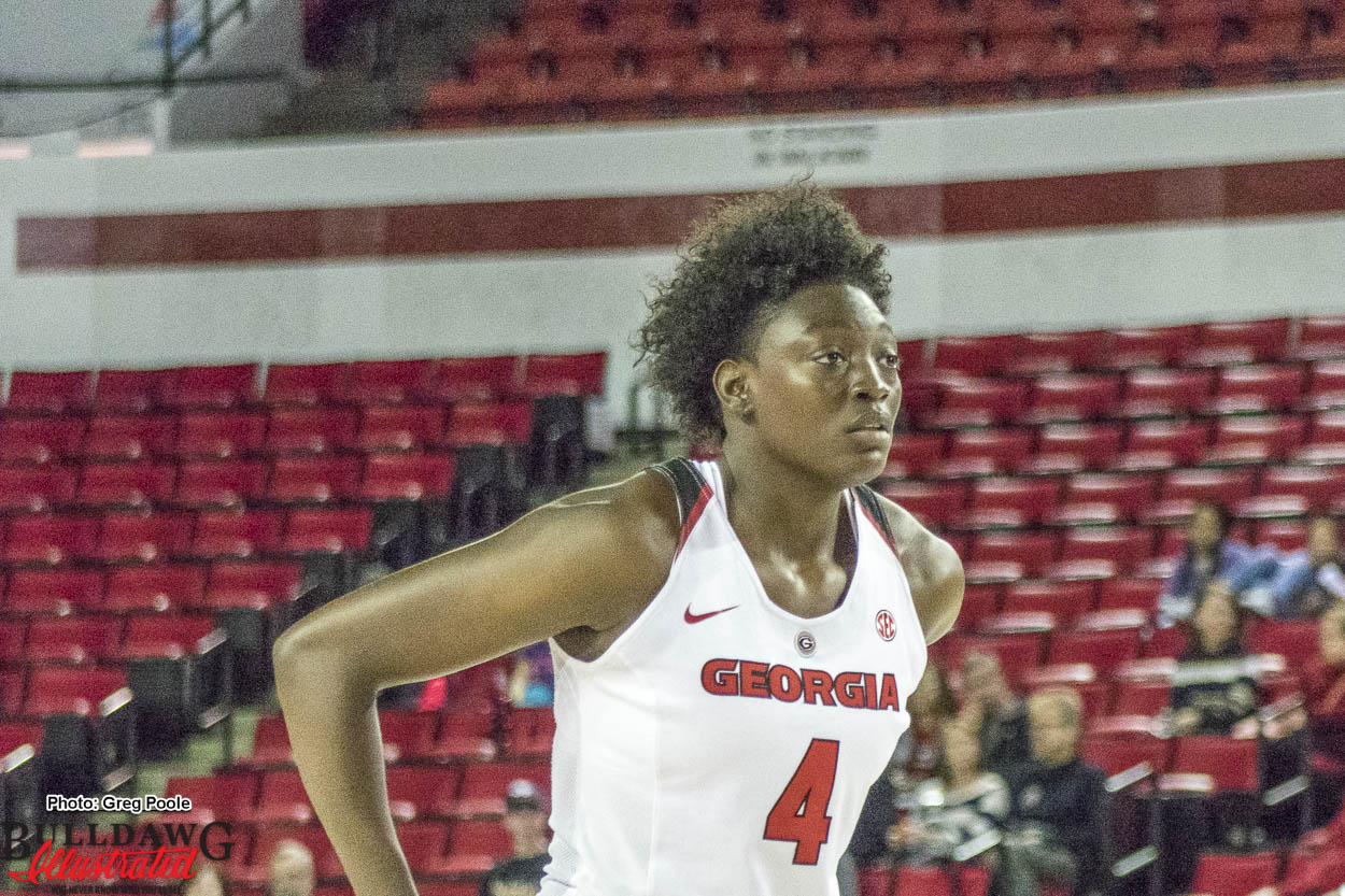 Sophomore Caliya Robinson played a pivotal role in the Lady Dogs victory over the Mercer Bears