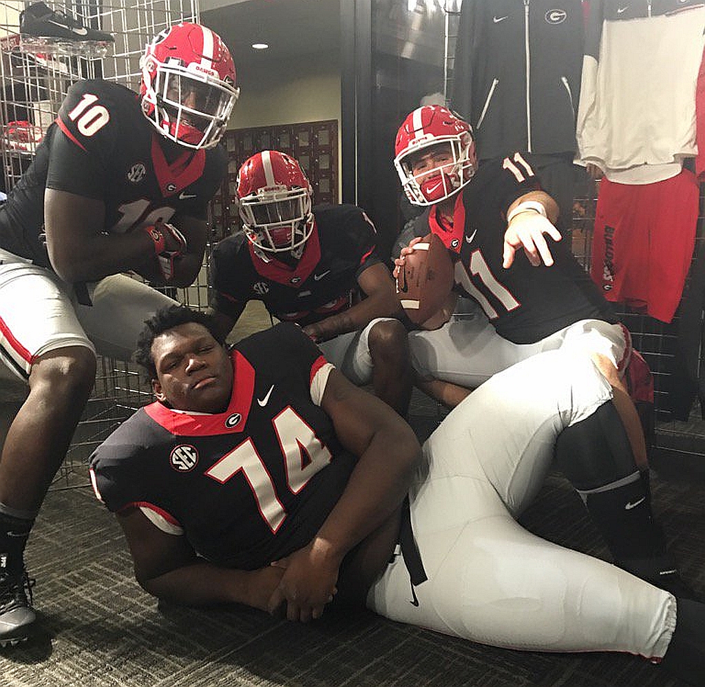 Jeremiah Holloman (1), Malik Herring (10), Jake Fromm (11), and Isaiah Wilson (74) on official visit to UGA (photo from Jake Fromm/Twitter)