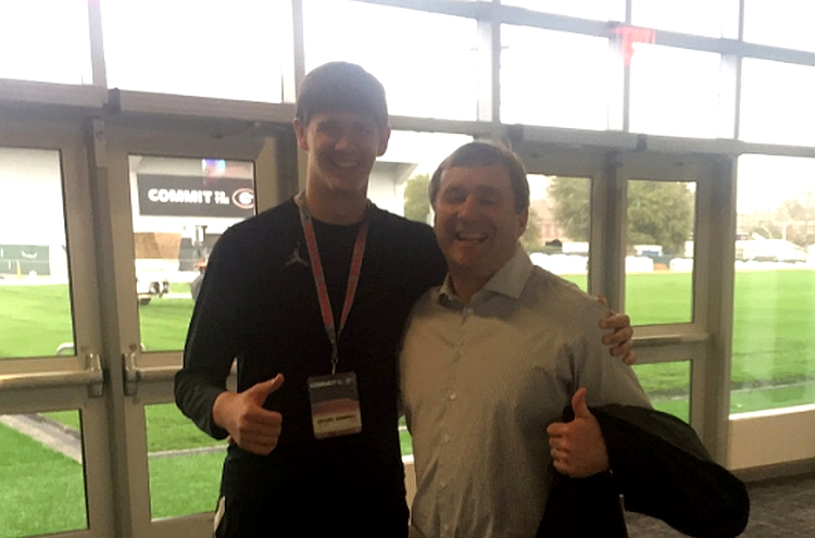 Grant Gunnell (left) with Georgia Head Coach Kirby Smart (right) (photo from Grant Gunnell - Twitter)