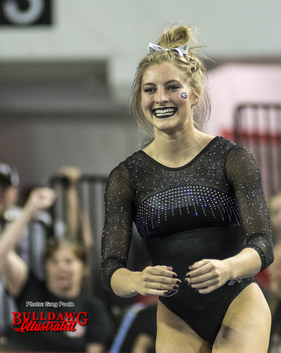 Sydney Snead is pleased with her performance on the bars vs. Arkansas
