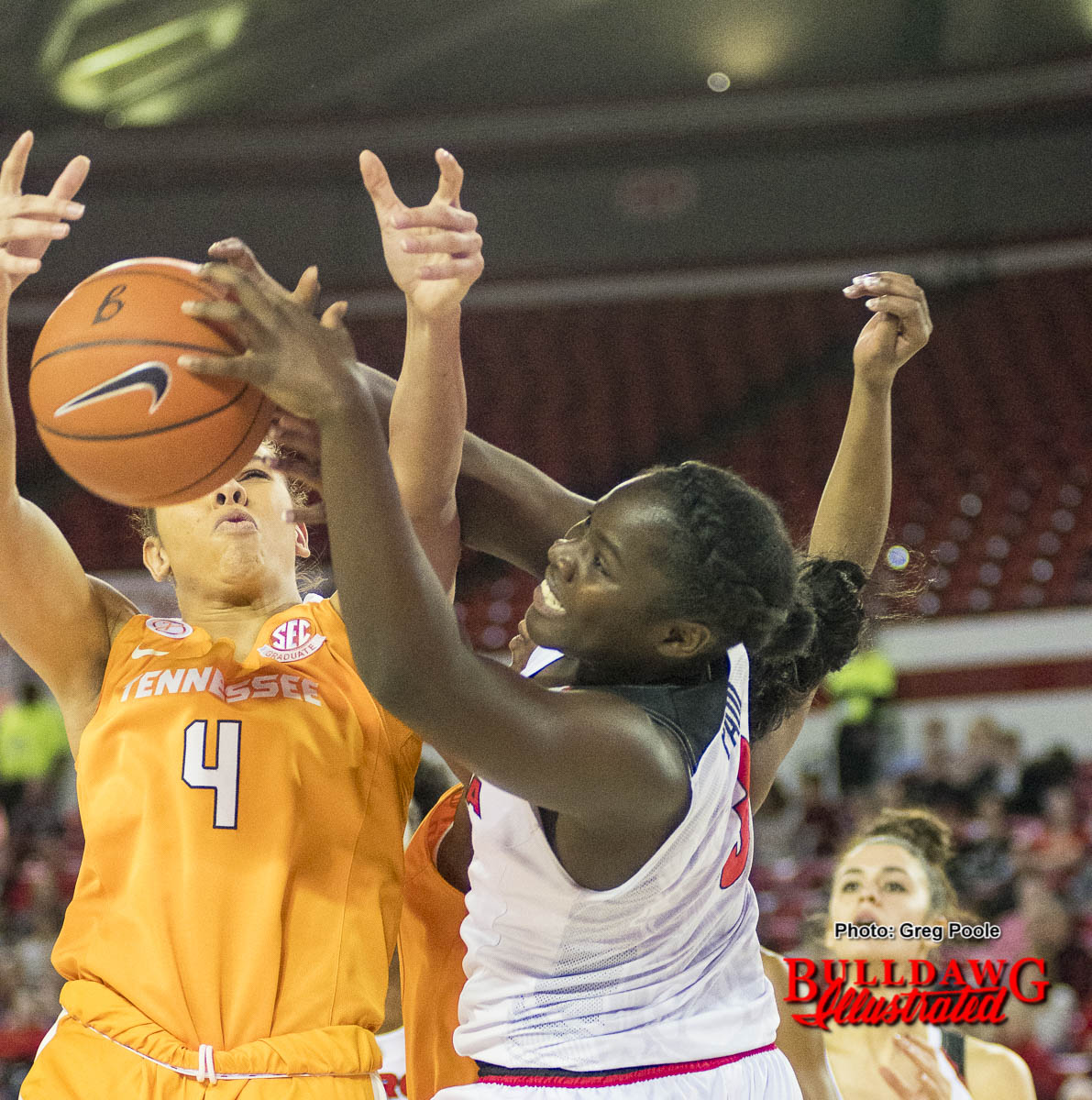 Stephanie Paul fights for an offensive rebound