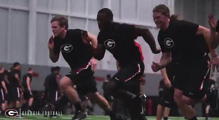 Georgia football team working out in the new IAF (Screen shot of video clip from Georgia Football)