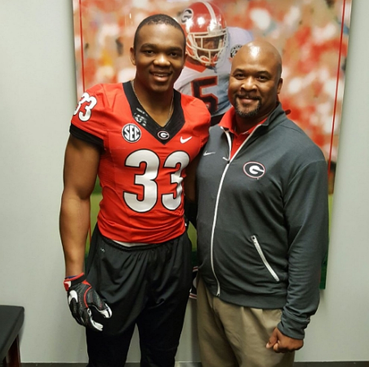 Master W. Teague III (left) UGA RB Coach Dell MCGee (right) (photo from Master W. Teague III - Twitter)