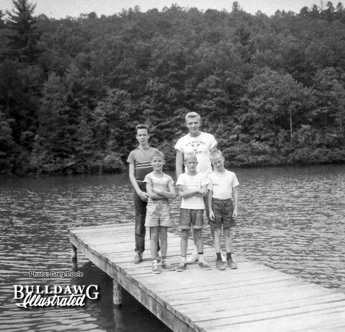 Athens Y Camp 1957 Back: Schley Ricketson, (L) Unknown Counselor Front: Greg Poole (L), Billy Wilhoit and Joe Ricketson