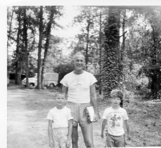 Greg Poole, Cobern Kelley and Joe Ricketson (in the fashionable coonskin cap) at Camp Pinetops 1954