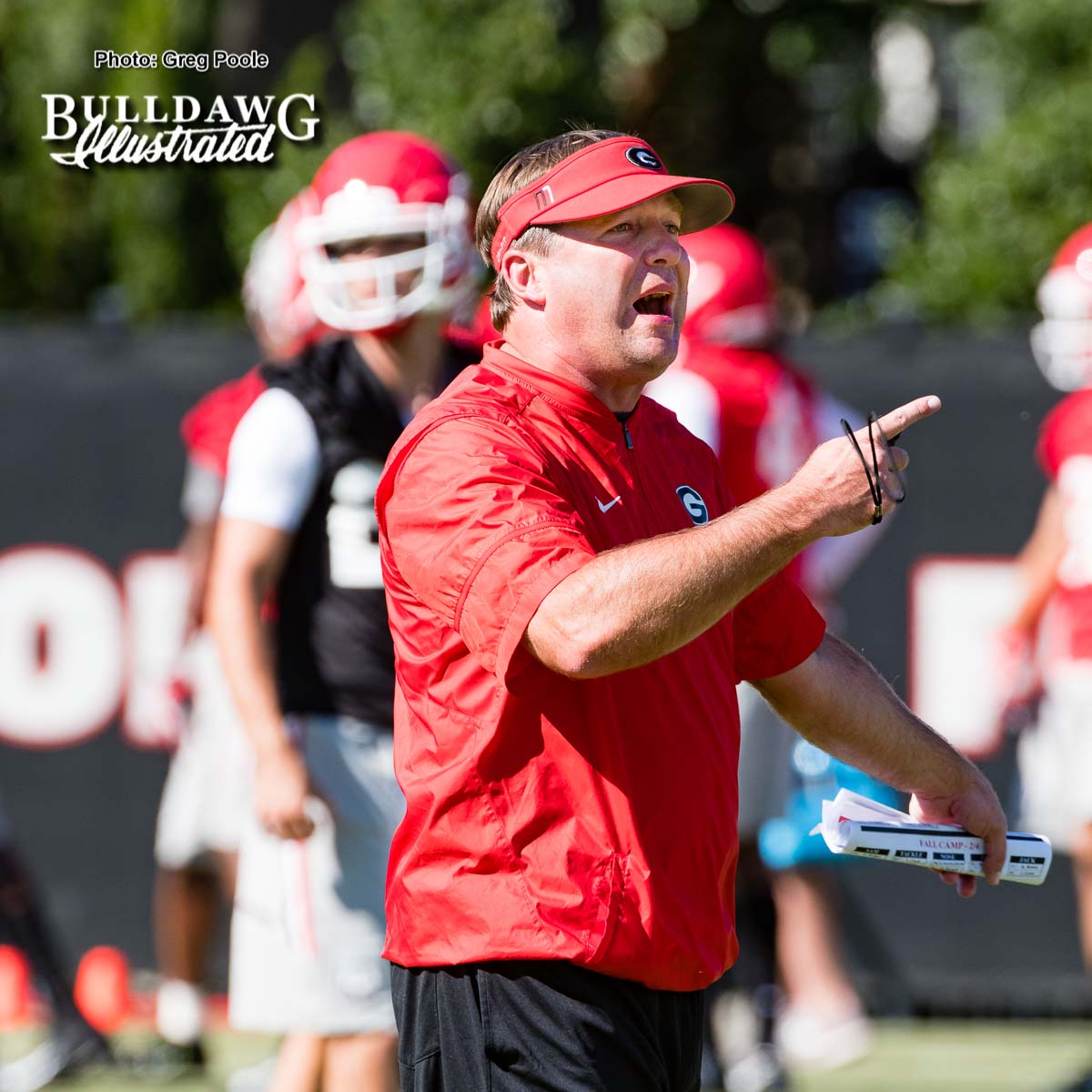 Kirby Smart coaching them up on the first day of fall camp 2017