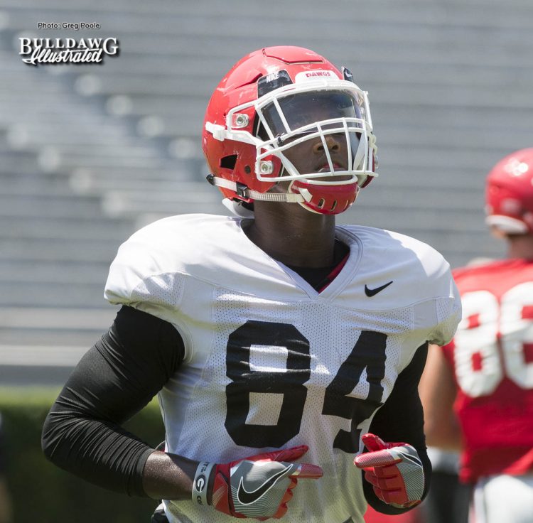Freshman linebacker Walter Grant (84) - Practice No. 19, Scrimmage No. 2 - UGA Fall Camp - Saturday, August 19, 2017