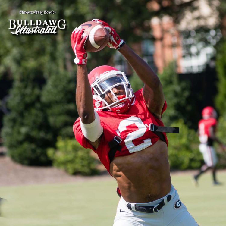 Junior wide out Jayson Stanley makes the grab in Wednesday's practice - UGA Fall Camp - Practice No. 21 - Wednesday, Aug. 23, 2017